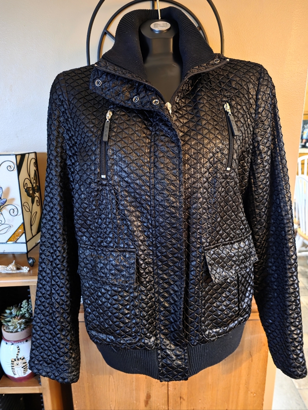Vintage Bianca Nygard Weekend Quilted Black Women's Bomber Jacket Size 14
